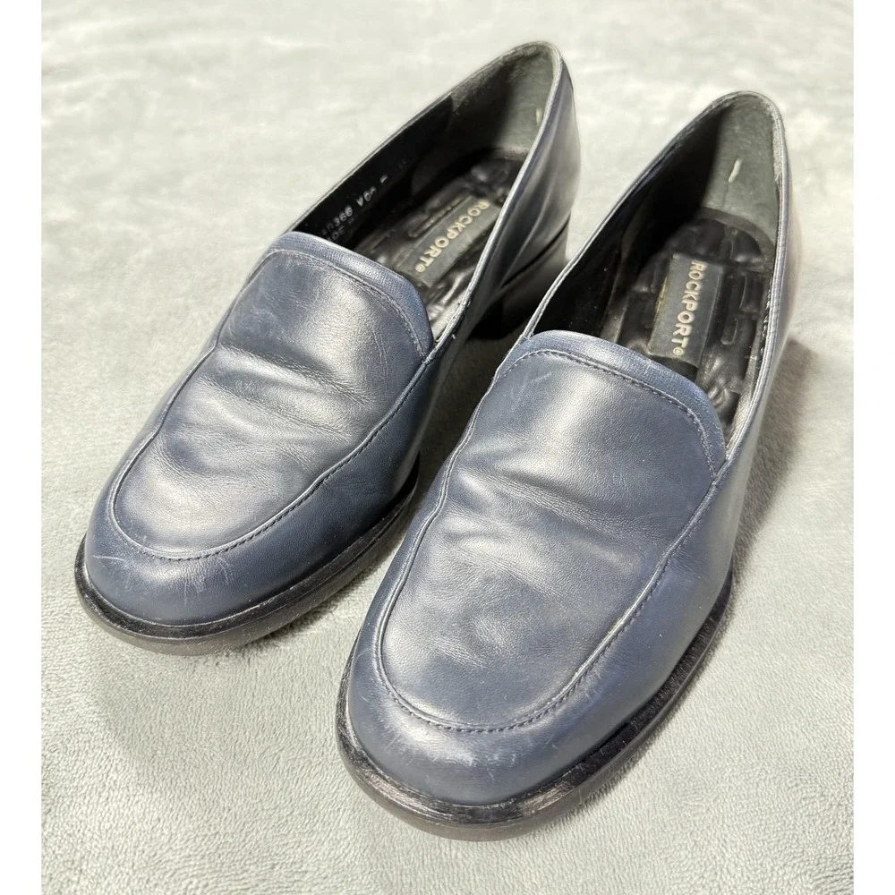 Rockport Shoes Womens Size 5.5 Blue Leather Loafers‎ Slip On Comfort Square Toe